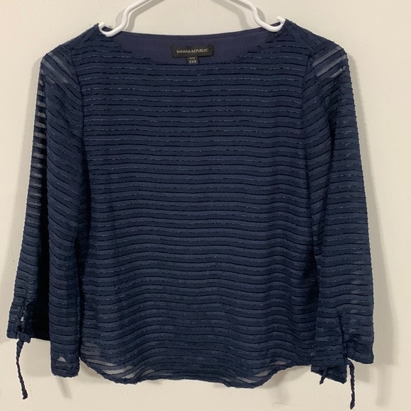 Banana Republic Blue Striped cropped top sheer sleeves and lined Size Petite XXS - Picture 1 of 5